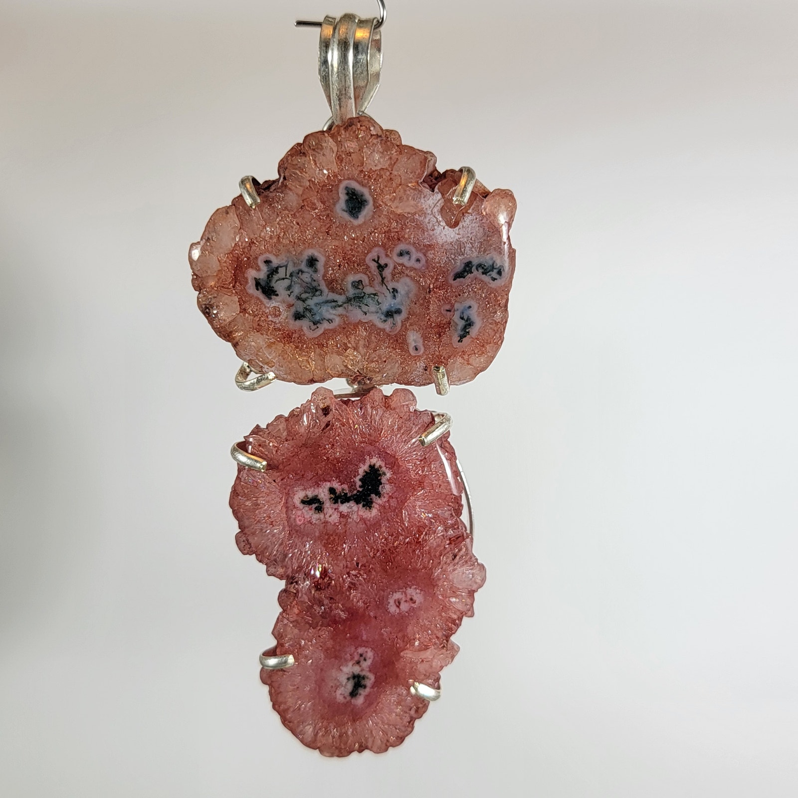 Pink Druzy Dendritic Agate Pendant Sterling Silver Artisan Gemstone Jewelry 49$